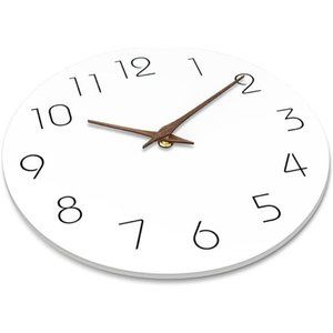 14" Silent Non Ticking Wall Clock Battery Operated - Simple Minimalist Wooden